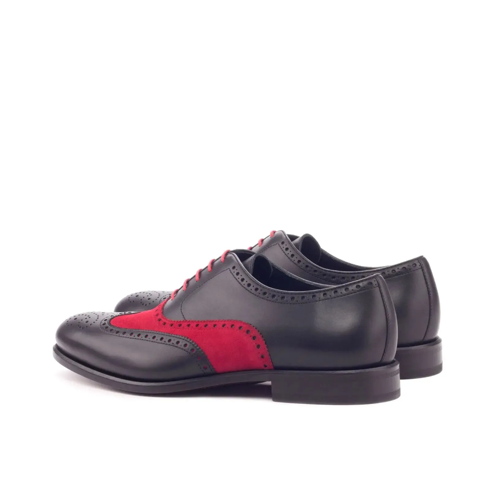 DapperFam Aeron in Black / Red Men's Italian Leather & Italian Suede Full Brogue