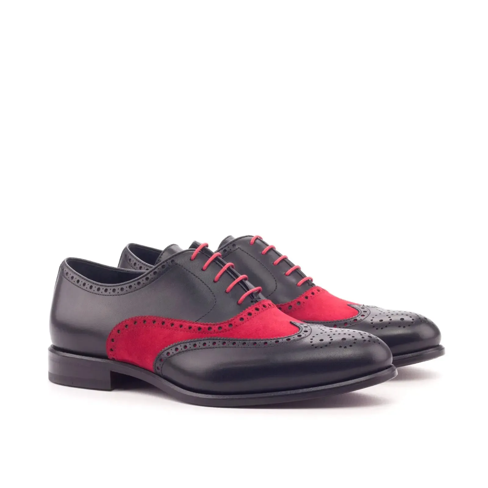 DapperFam Aeron in Black / Red Men's Italian Leather & Italian Suede Full Brogue