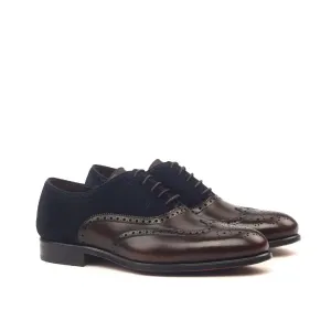 DapperFam Aeron in Navy / Dark Brown Men's Lux Suede & Italian Leather Full Brogue