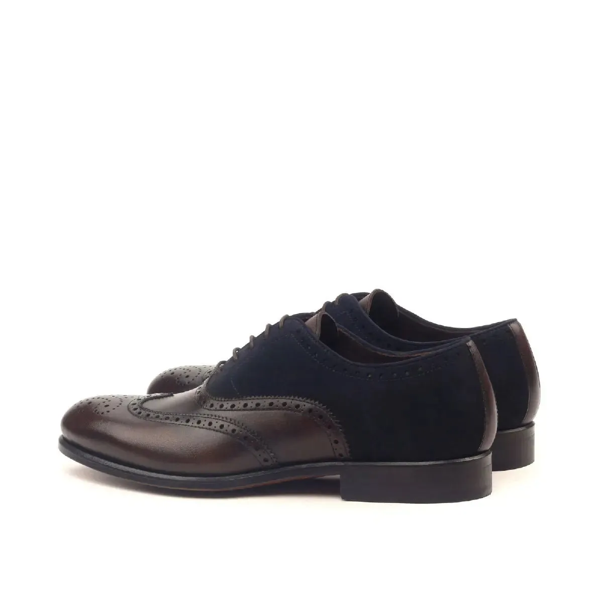 DapperFam Aeron in Navy / Dark Brown Men's Lux Suede & Italian Leather Full Brogue