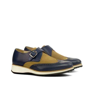 DapperFam Brenno in Camel / Navy Men's Lux Suede & Italian Leather Single Monk