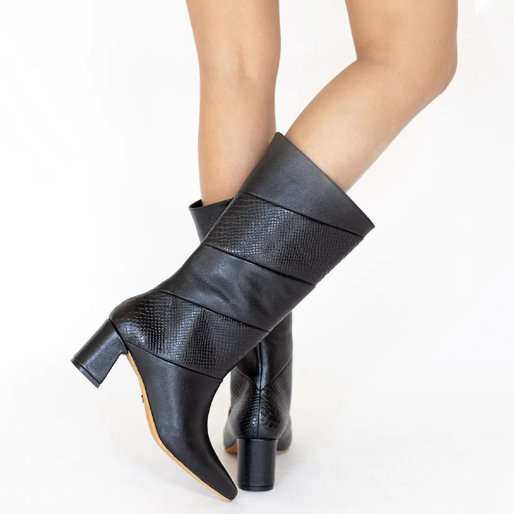 Elea heeled boots in black leather womens shoes