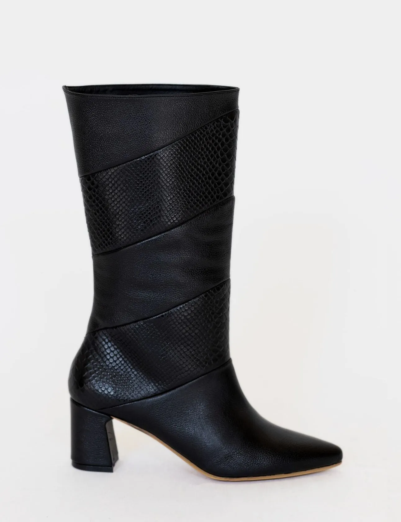 Elea heeled boots in black leather womens shoes