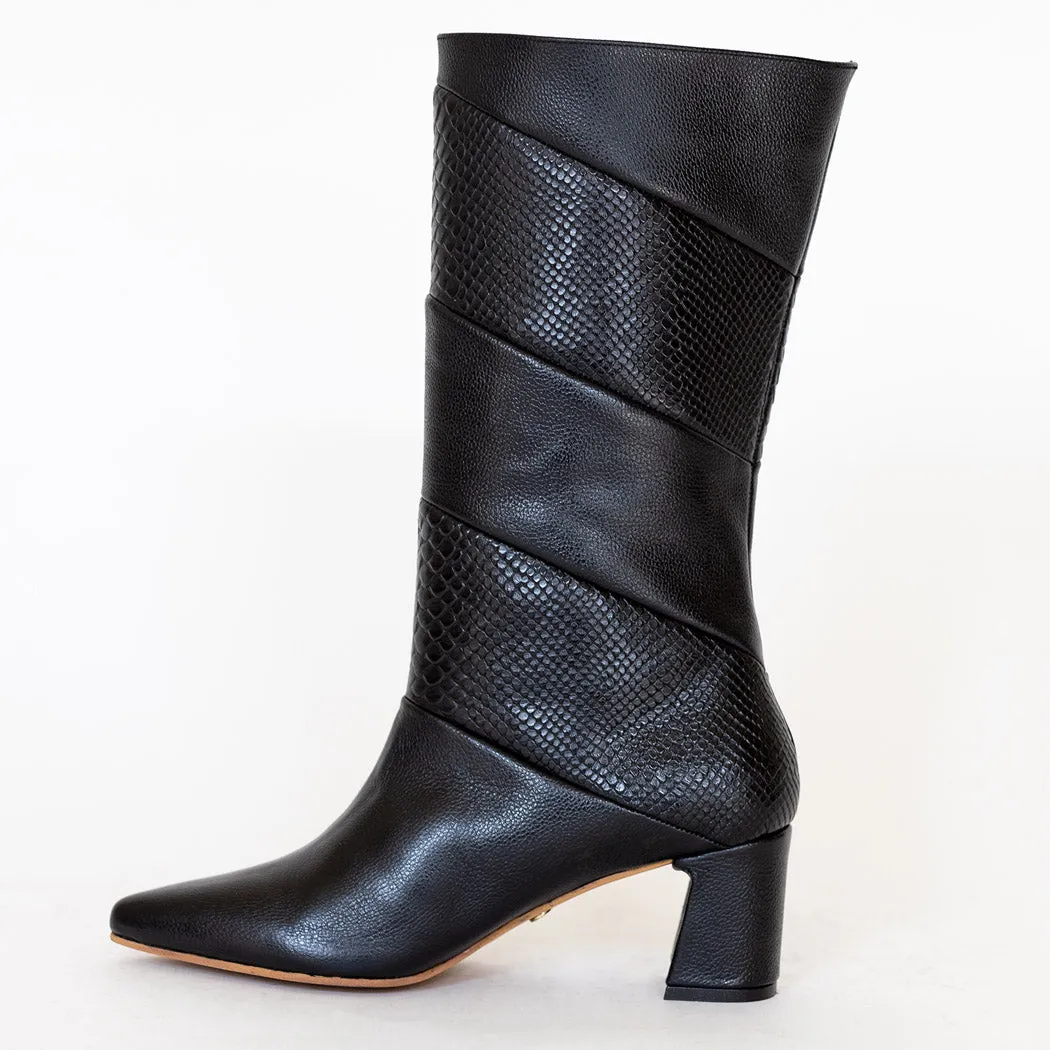 Elea heeled boots in black leather womens shoes