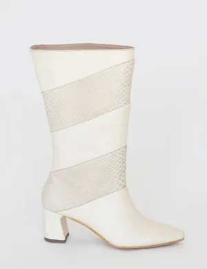 Elea heeled boots in off white leather womens shoes