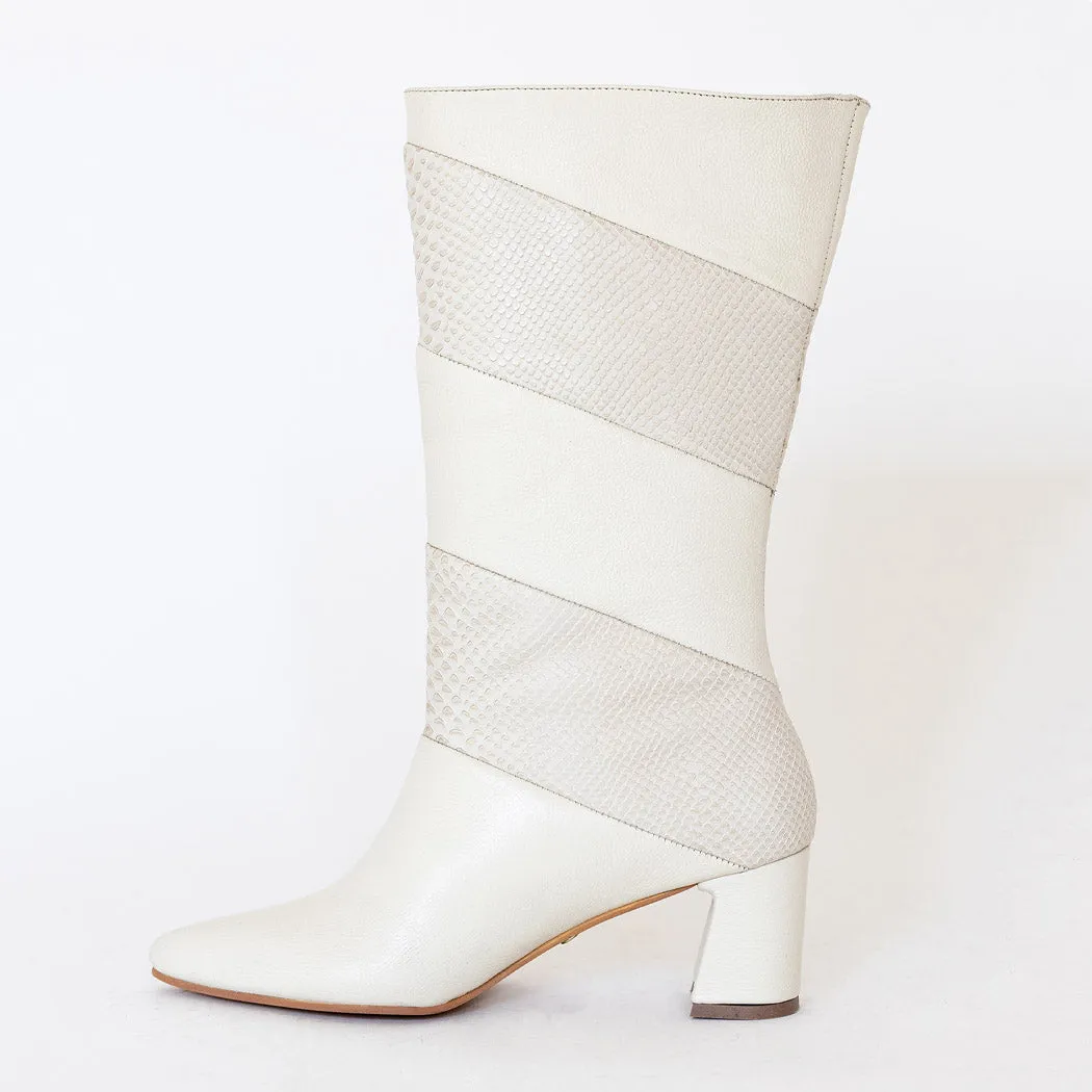 Elea heeled boots in off white leather womens shoes