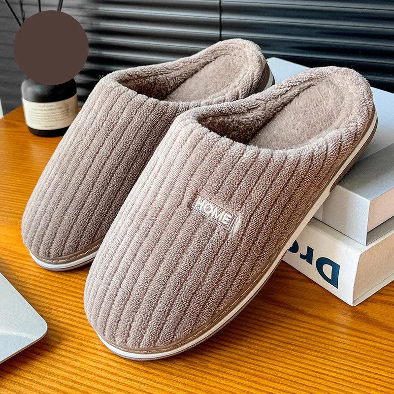 Elegant Solid Color Cotton Slippers for Winter - Non-Slip Plush Indoor Footwear for Couples and Women