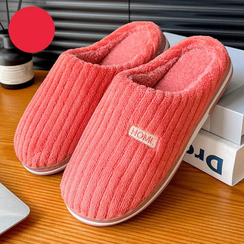 Elegant Solid Color Cotton Slippers for Winter - Non-Slip Plush Indoor Footwear for Couples and Women