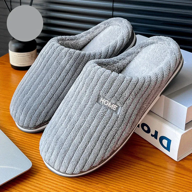 Elegant Solid Color Cotton Slippers for Winter - Non-Slip Plush Indoor Footwear for Couples and Women