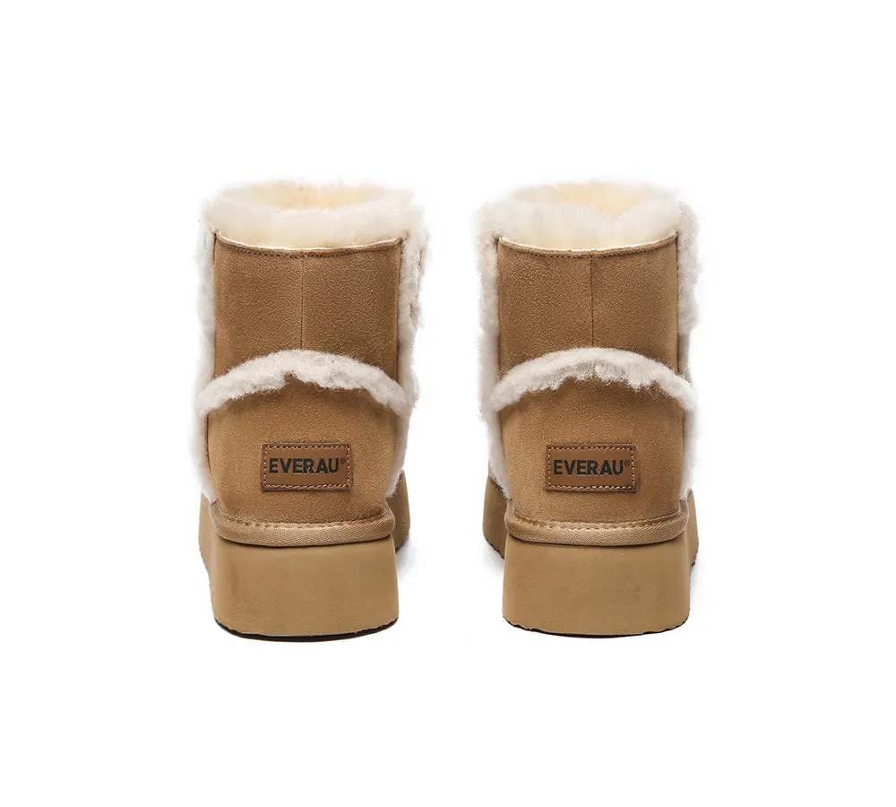 EVERAU® UGG Boots Women Sheepskin Wool Shearling Lined Ankle Platform Schunck