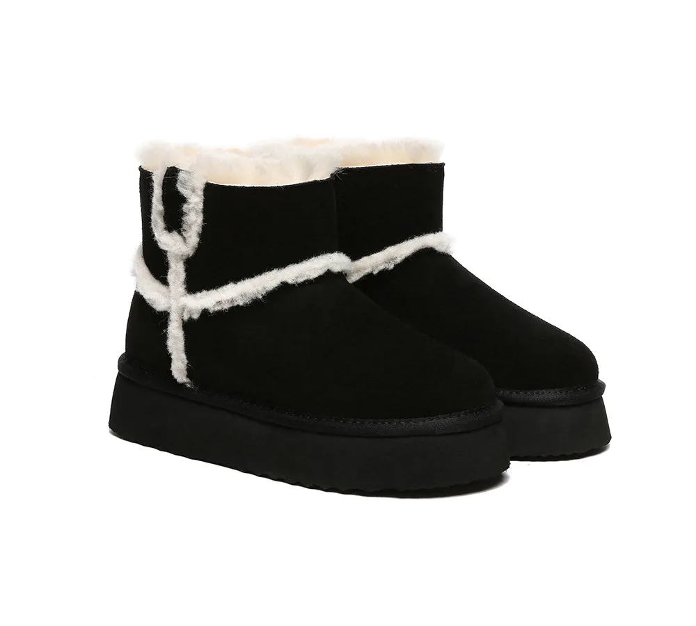 EVERAU® UGG Boots Women Sheepskin Wool Shearling Lined Ankle Platform Schunck