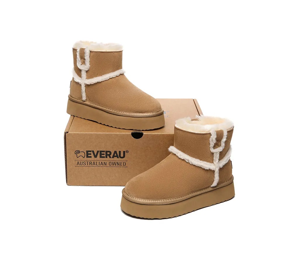 EVERAU® UGG Boots Women Sheepskin Wool Shearling Lined Ankle Platform Schunck