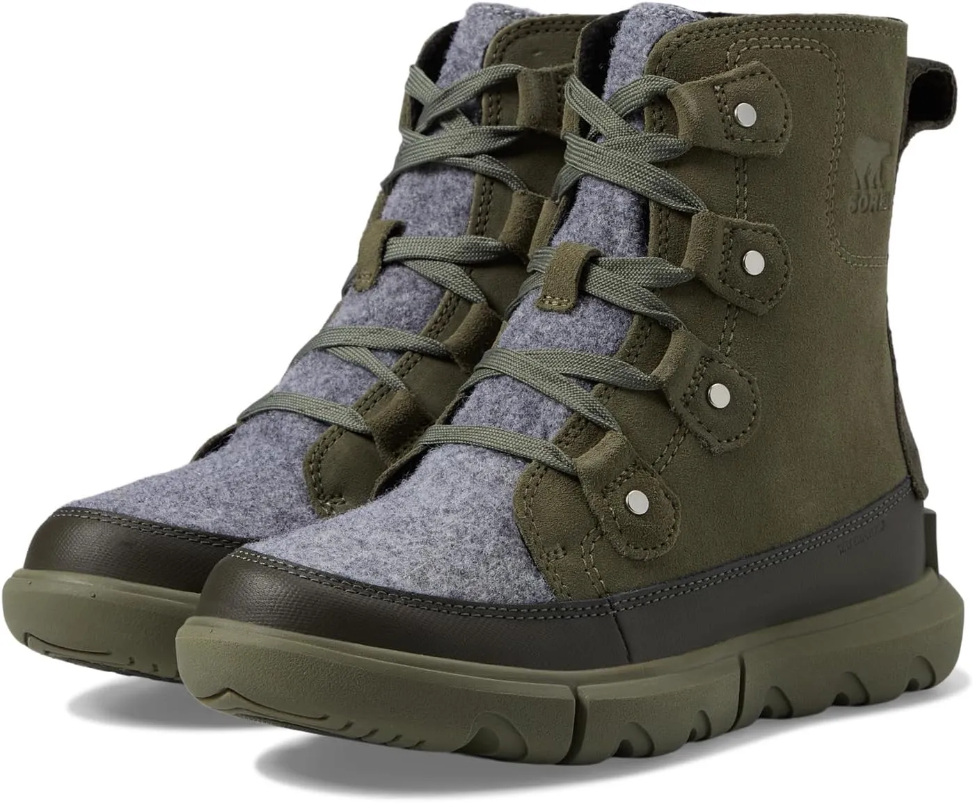 Explorer Next Joan Waterproof SOREL Lace-Up Boot in Stone Green/Alpine Tundra