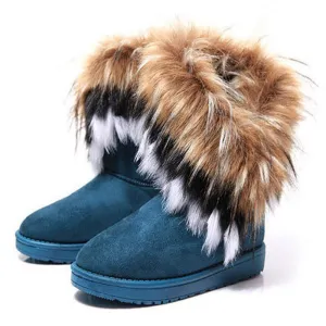 Fashion Fox Fur Warm Autumn Winter Wedges Snow Women Boots Shoes GenuineI Mitation Lady Short Boots Casual Long Snow Shoes