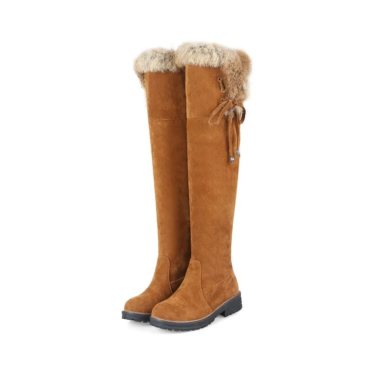 Faux suede plush lined over the knee boots with fuzzy trim