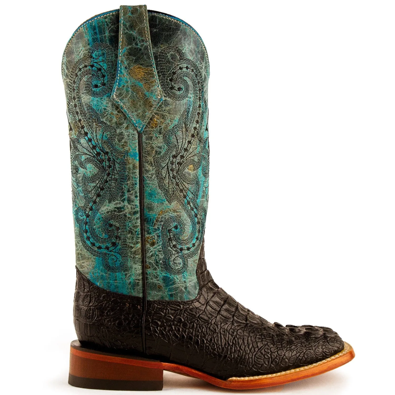 Ferrini Women's Stampede Square Toe Boots Crocodile Print - Black/Teal  9039350