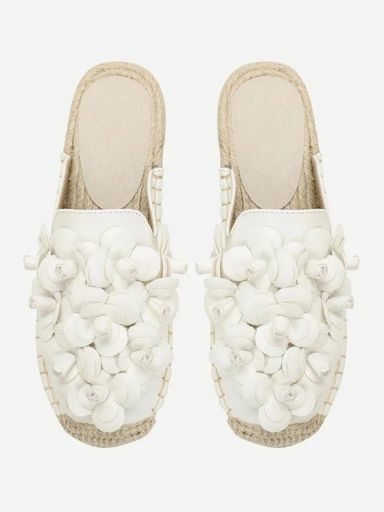 Floral Appliqued Cap Toe Flats