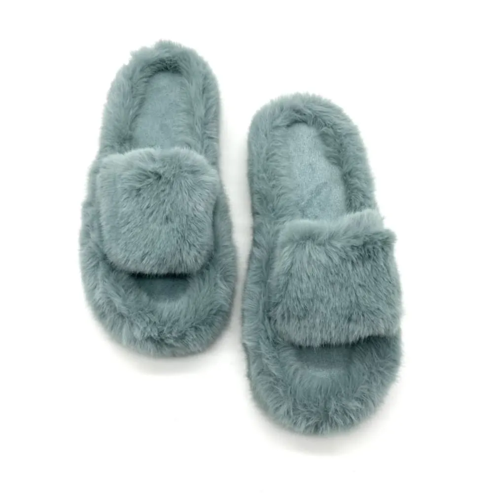 Fluffy Slippers in Sea Blue