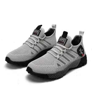 Gray Light Sports Shoes with Thick Sole and Breathable Mesh Design