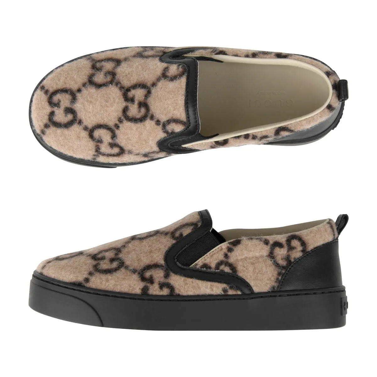 Gucci Beige GG Wool New Board Slip On Trainers