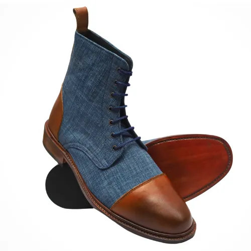 Handcrafted Boots, Bespoke Boots, Handmade Boots Goodyear Welted Handstiched Tailor-made Boots, Premium Quality Leather & Fabric Men's Boots