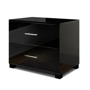 High Gloss Bedside Table With 2 Drawers Black