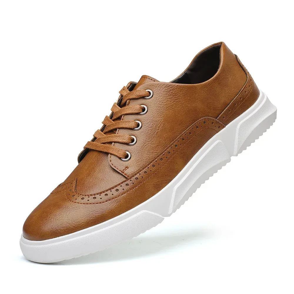 Hnzxzm Plus Sizes Men's Casual Leather Shoes Men Fashion British Board Shoes Mens Lace-up Retro Brogue Shoes Flats