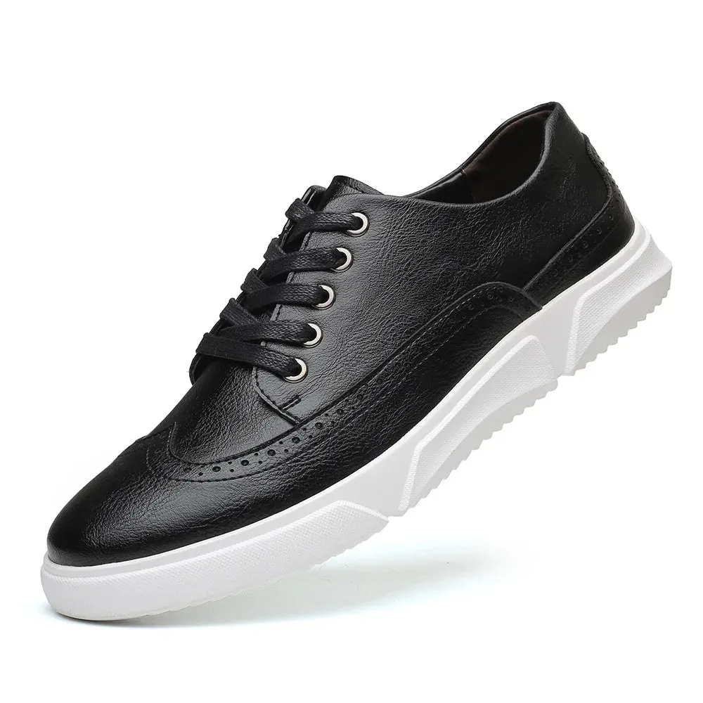 Hnzxzm Plus Sizes Men's Casual Leather Shoes Men Fashion British Board Shoes Mens Lace-up Retro Brogue Shoes Flats