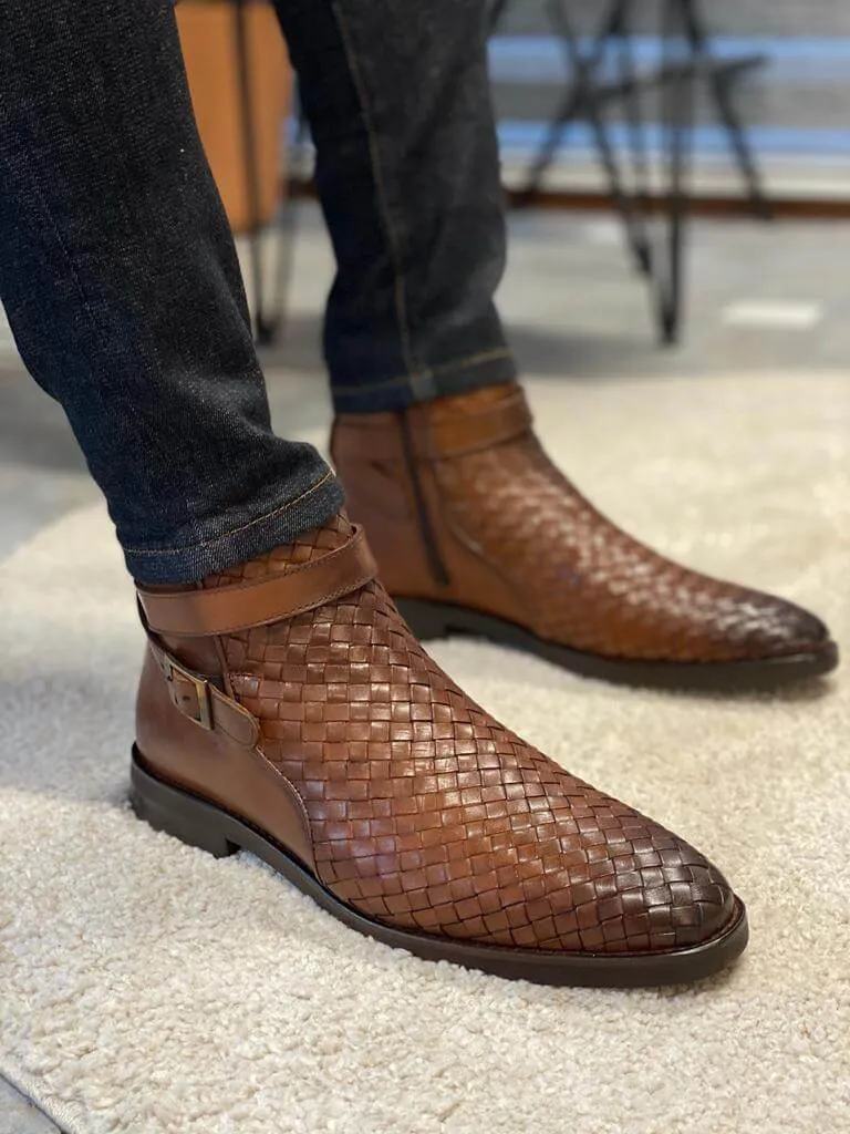 Hollo Camel Straw Chelsea Boots