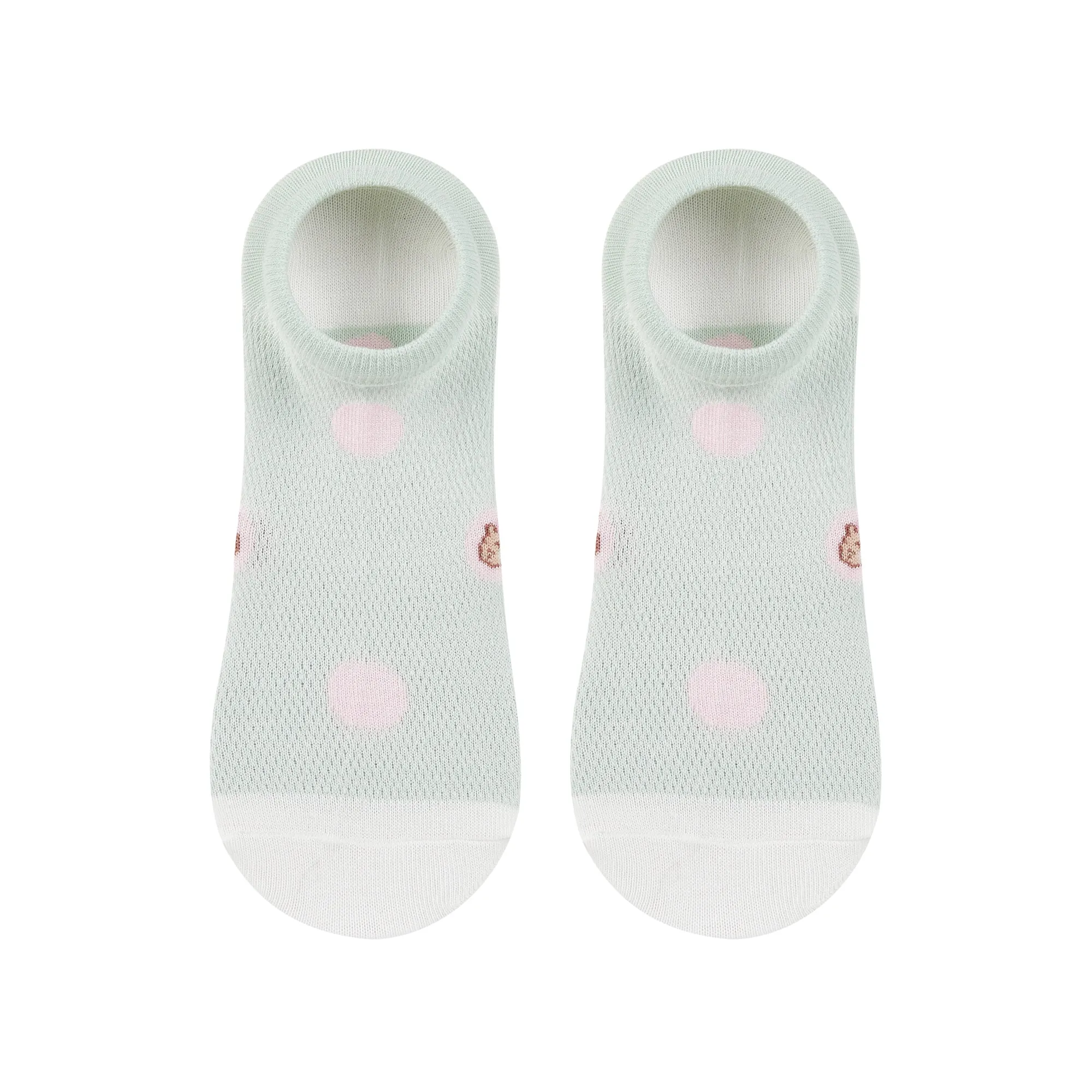 IDENTITY Ladies Mint Green Ankle Length Socks with Cat Pixel Print