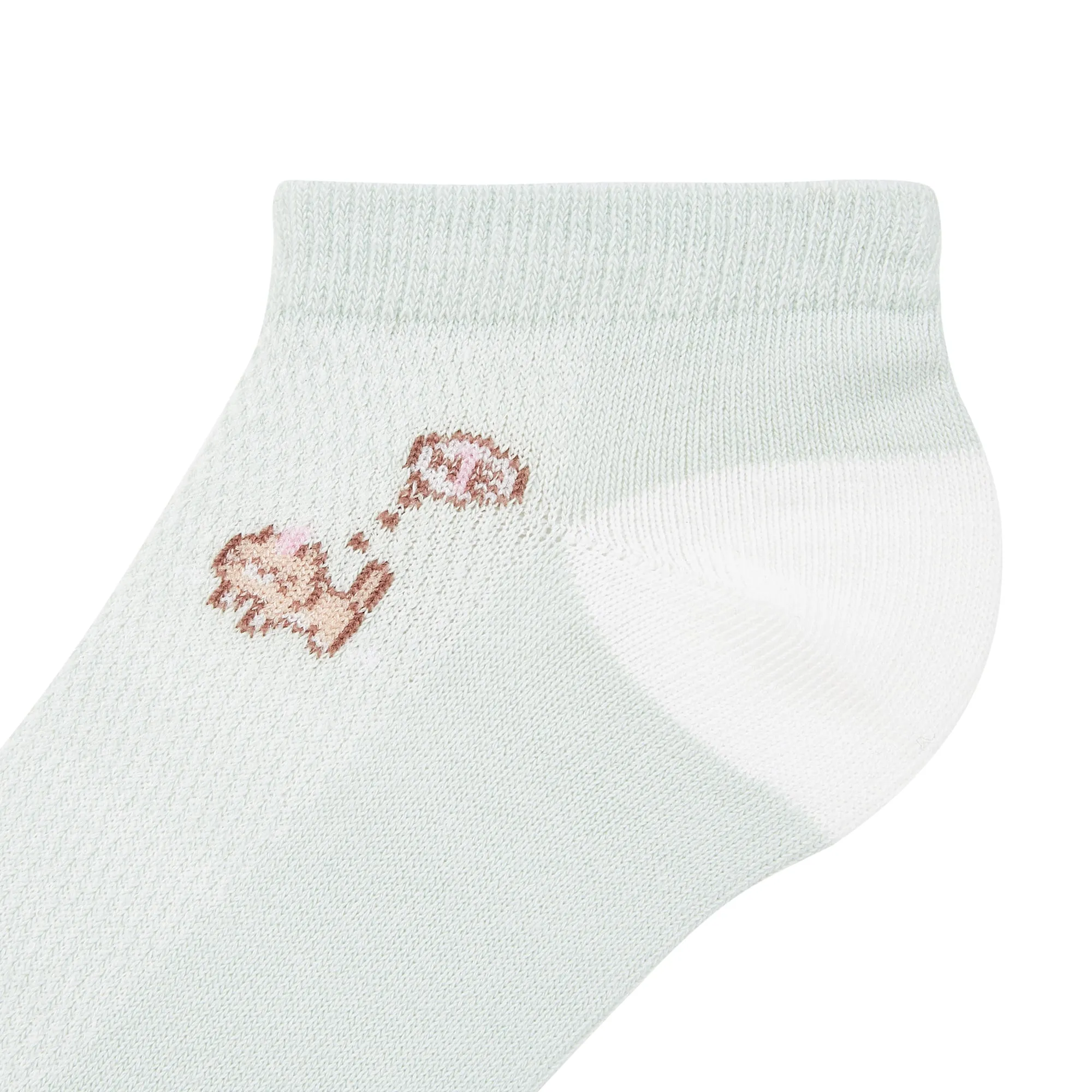 IDENTITY Ladies Mint Green Ankle Length Socks with Cat Pixel Print