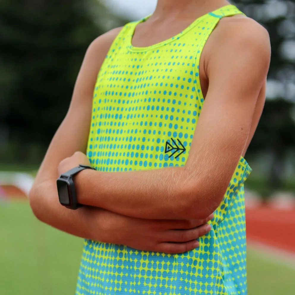 IMPI Boys Race Back Singlet - Aqua/Yellow