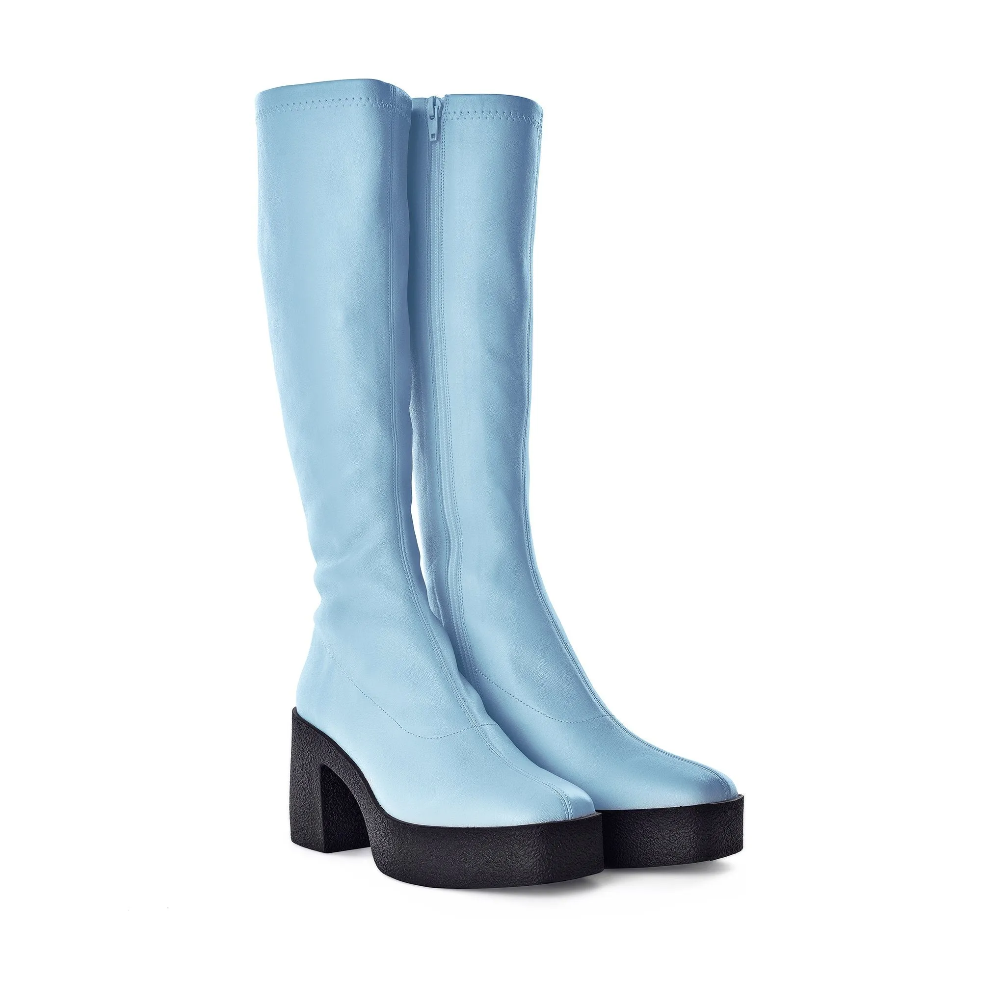 Izumi Pastel Blue Stretch Leather Chunky Boots