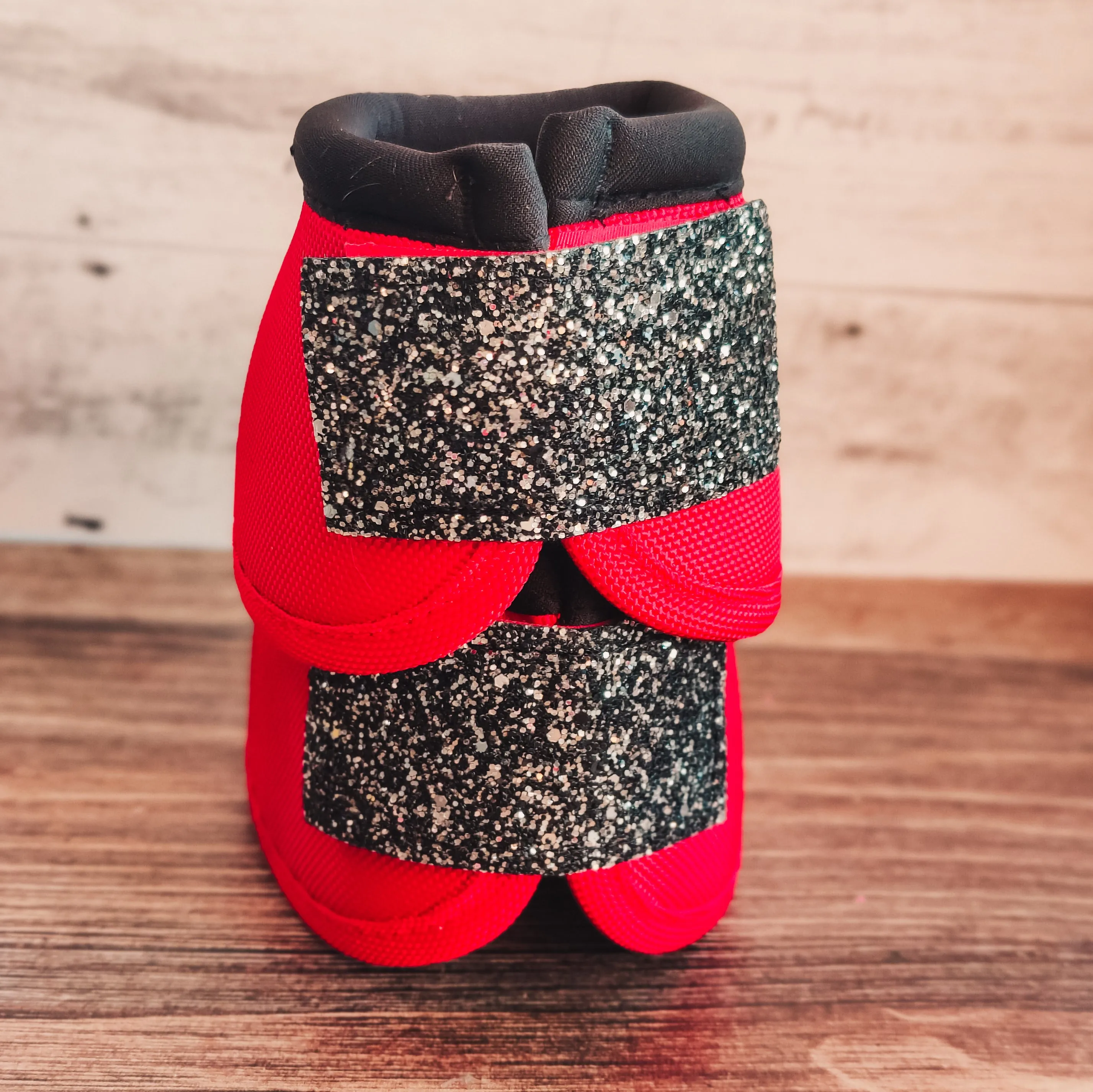 Large Red Weaver Bells w/ Gunmetal Glitter Straps