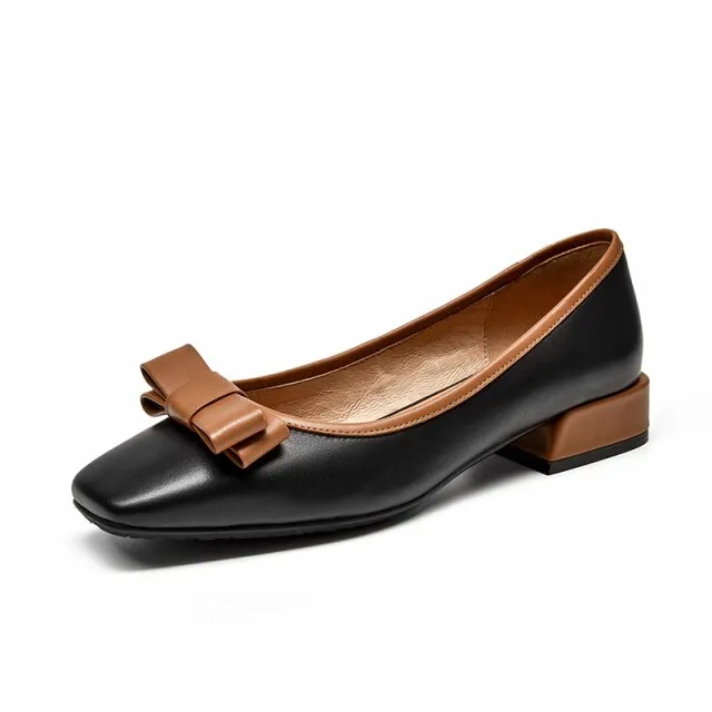 Layde Women's Square Toe Leather Loafer Black Shoes