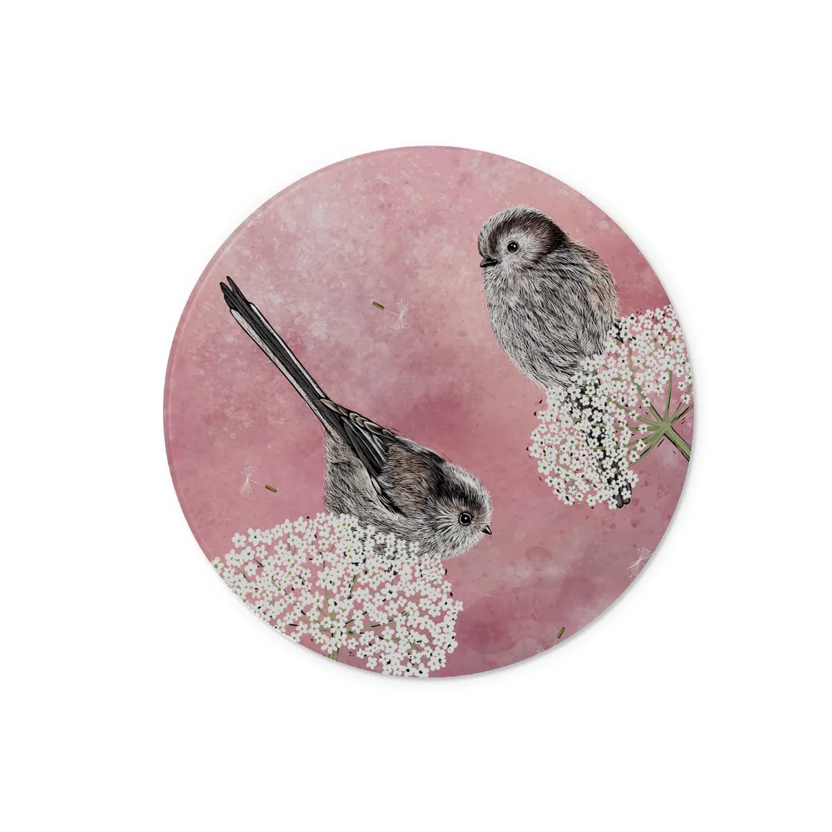 Long Tailed Tits Glass Chopping Board