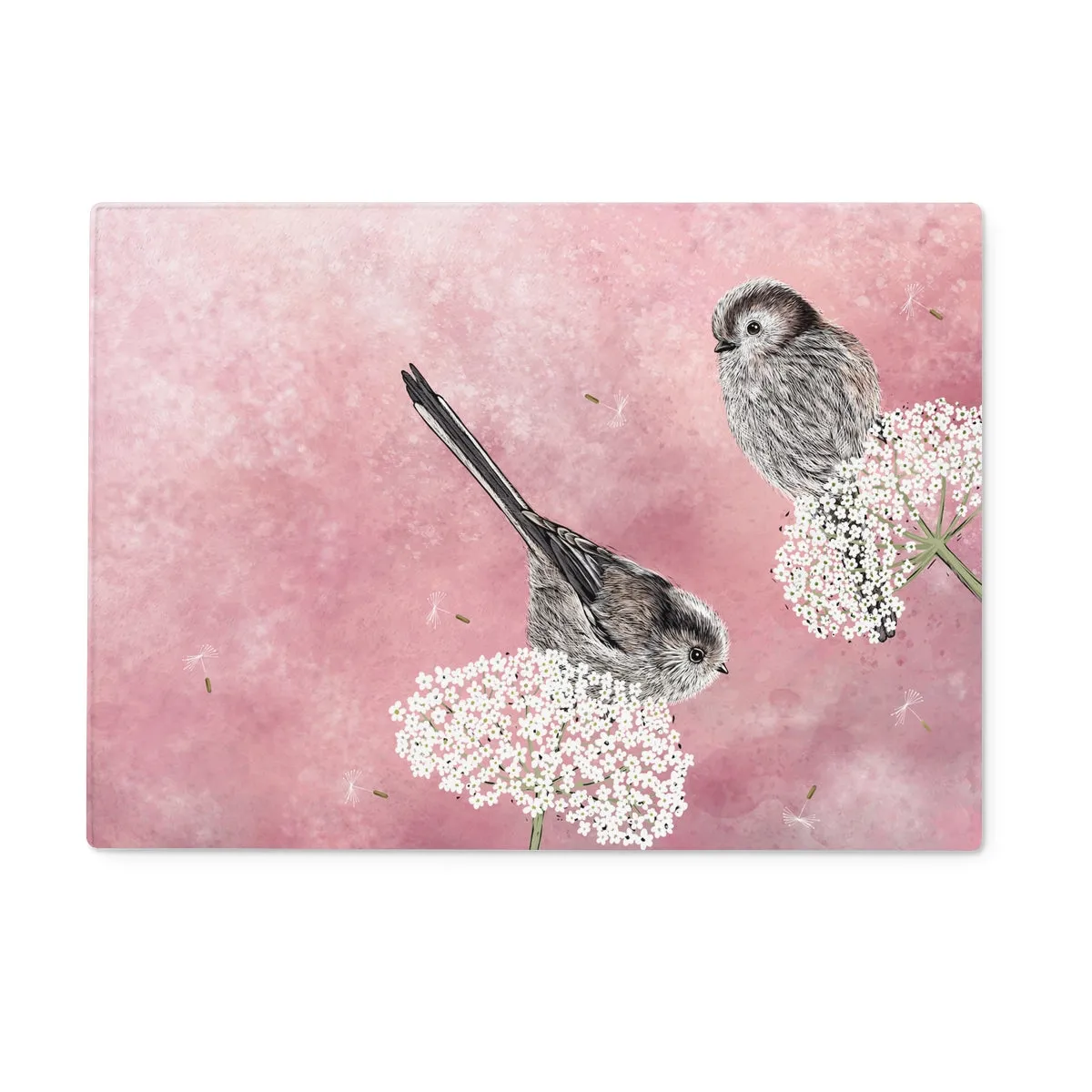 Long Tailed Tits Glass Chopping Board