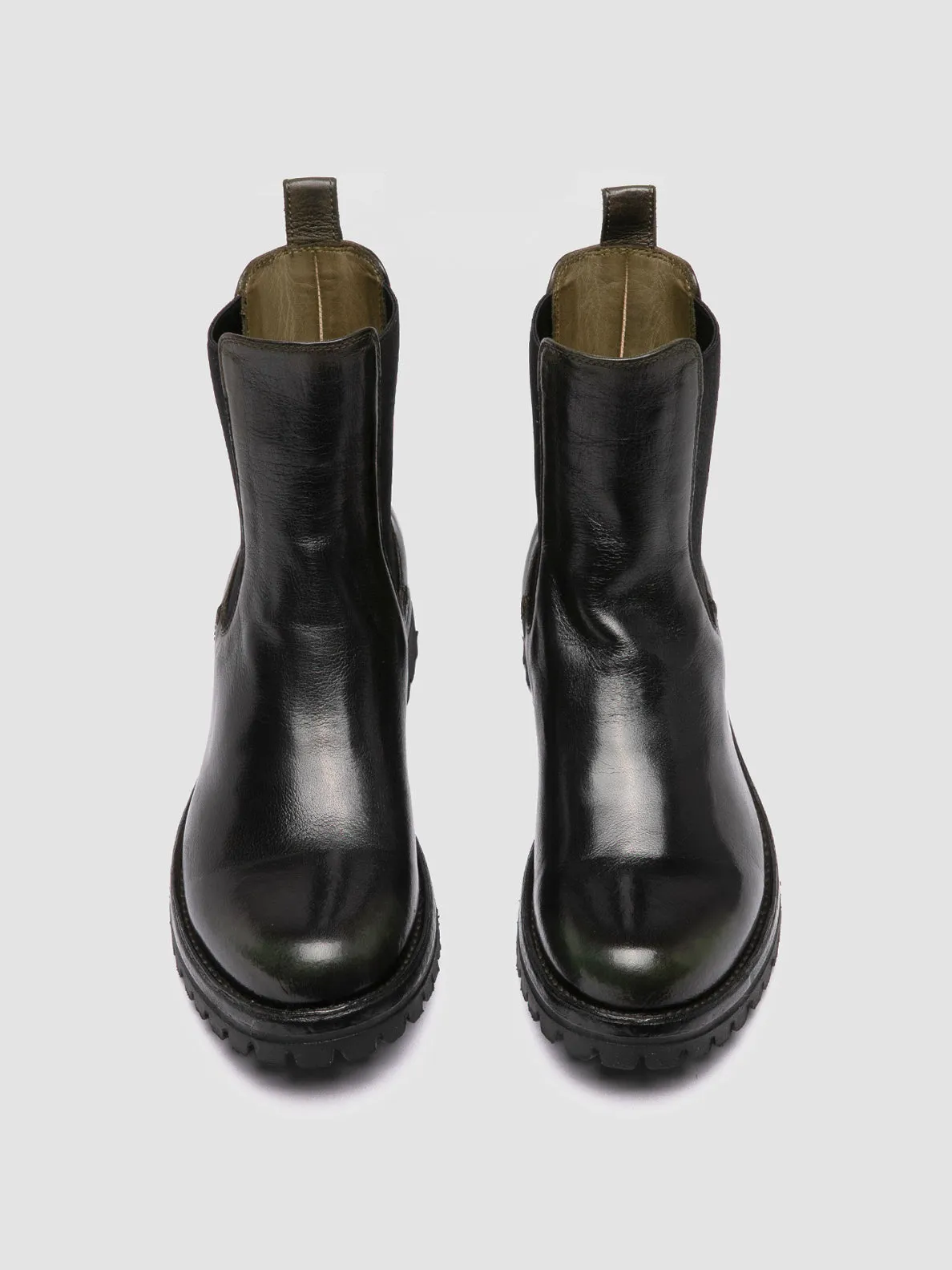 LORAINE 004 - Dark Green Leather Chelsea Boots