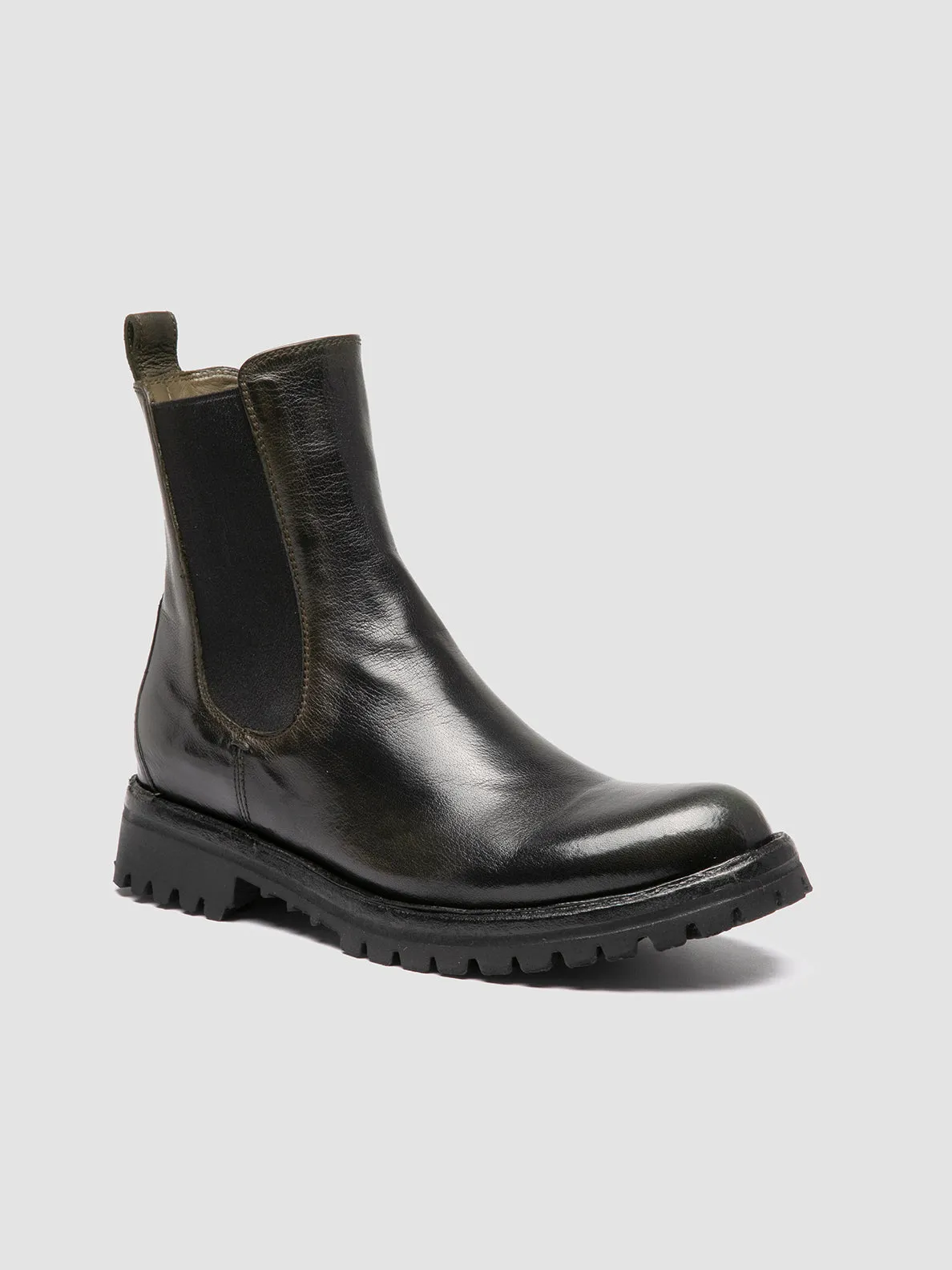 LORAINE 004 - Dark Green Leather Chelsea Boots