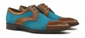 Lorens of Spain Cognac & Turquoise Leather/Suede Cap Toe (JOSE) SIZE  9 ONLY  (FINAL SALE)