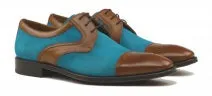 Lorens of Spain Cognac & Turquoise Leather/Suede Cap Toe (JOSE) SIZE  9 ONLY  (FINAL SALE)