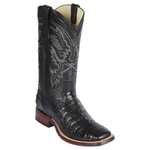 Los Altos Boots Mens #8268205 Wide Square Toe | Genuine Caiman Belly Leather Boots | Color Black