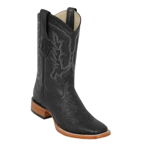 Los Altos Boots Mens #82G79705 Wide Square Toe | Genuine Smooth Ostrich Leather Boots | Color Grasso Black