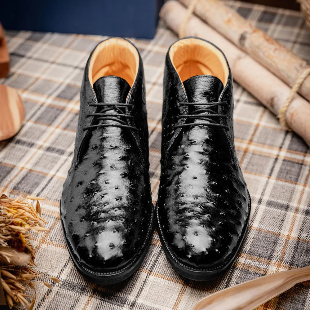 Marco Ostrich Quill Chukka Boot in Black by Zelli Italia