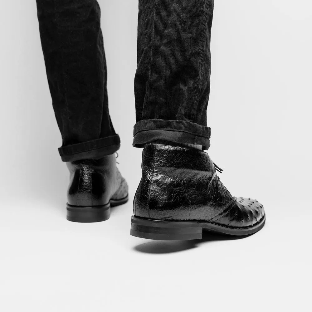 Marco Ostrich Quill Chukka Boot in Black by Zelli Italia