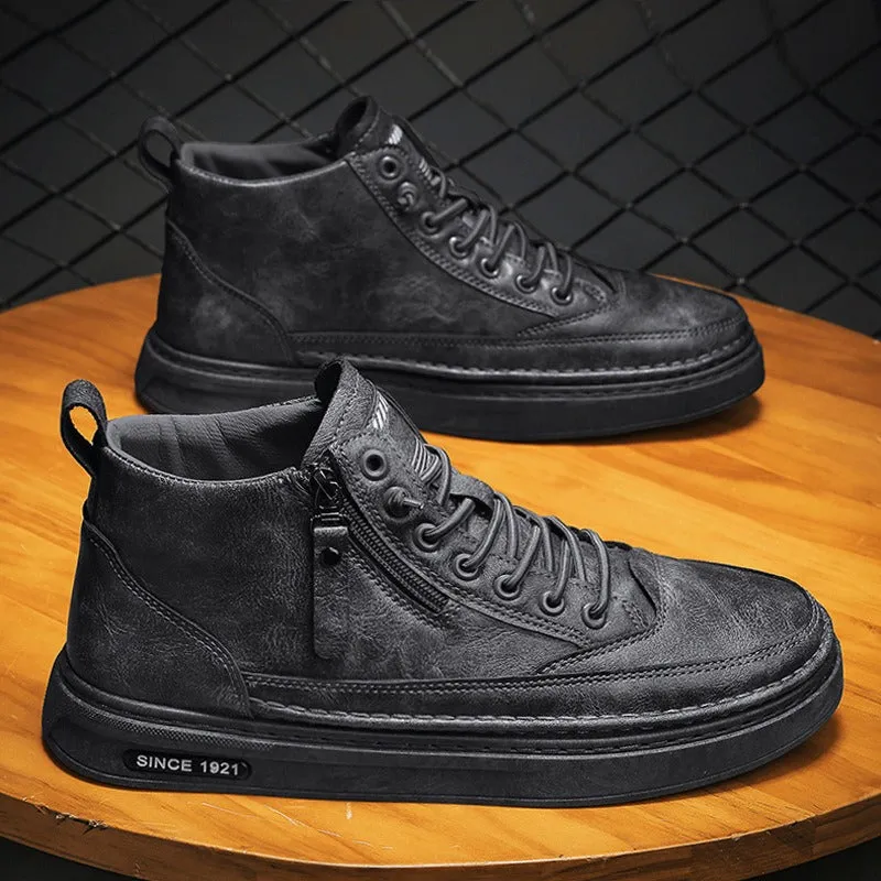 Martin Boots | High Top Casual Board Shoes for Men | Versatile Black Workwear Sports & Casual Boots