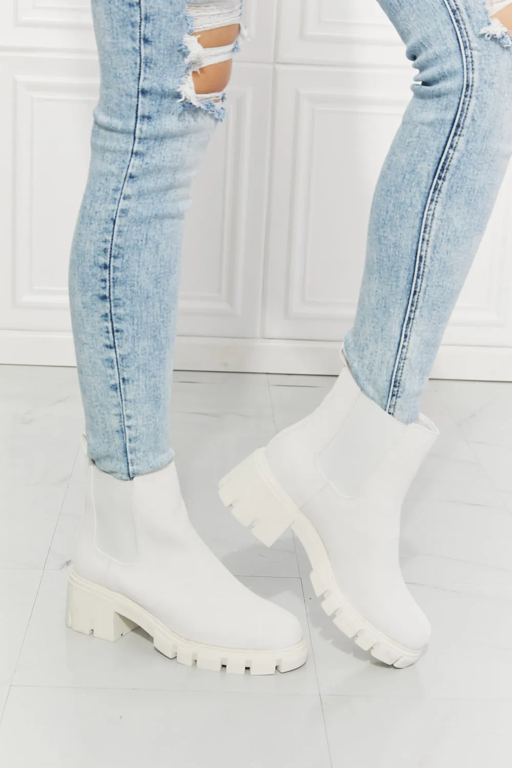 Matte Lug Sole Chelsea Boots in White