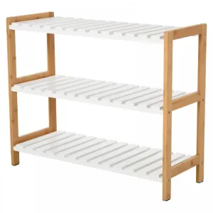 MDF 3-Tier Slatted Shoe Rack Brown/White