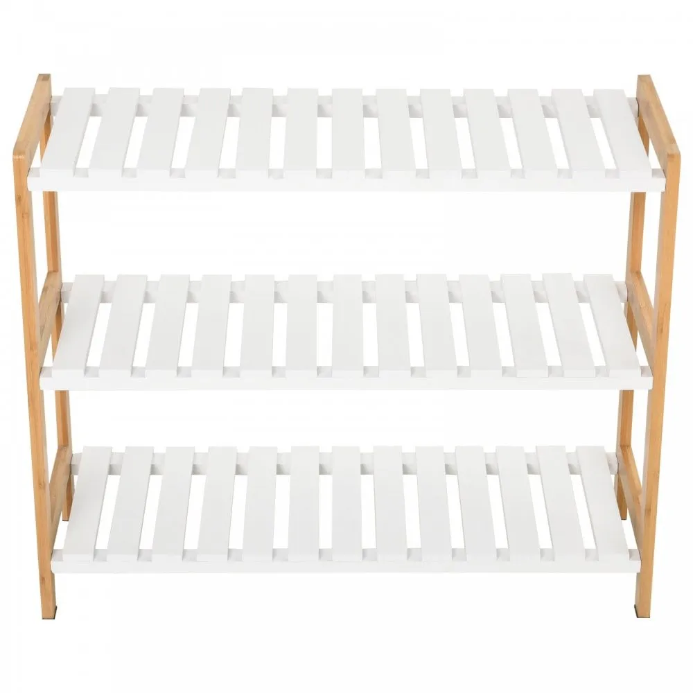 MDF 3-Tier Slatted Shoe Rack Brown/White