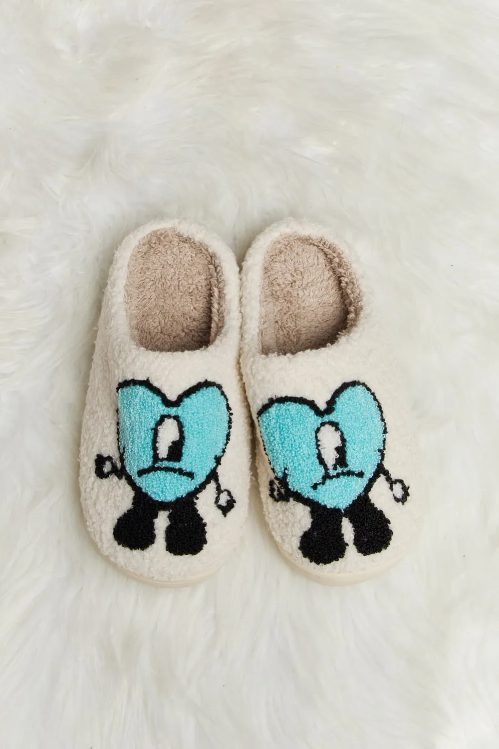 Melody Love Heart Print Plush Slippers